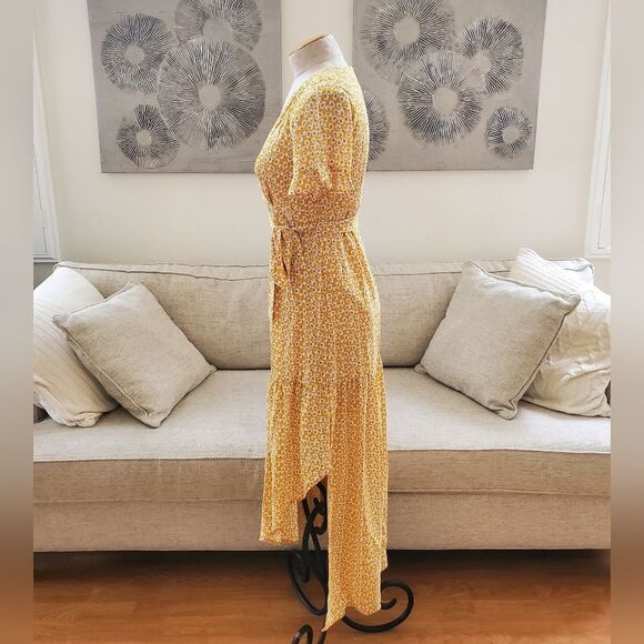 🌻 ONE CLOTHING 🌻 Floral Faux-wrap Maxi Dress - [Medium, Yellow] - Picture 7 of 12